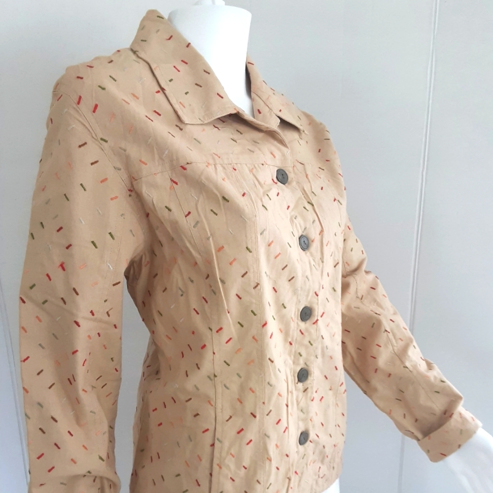 NWOT LIFE STYLE 100% COTTON EMBROIDERED BEIGE JACKET SZ L